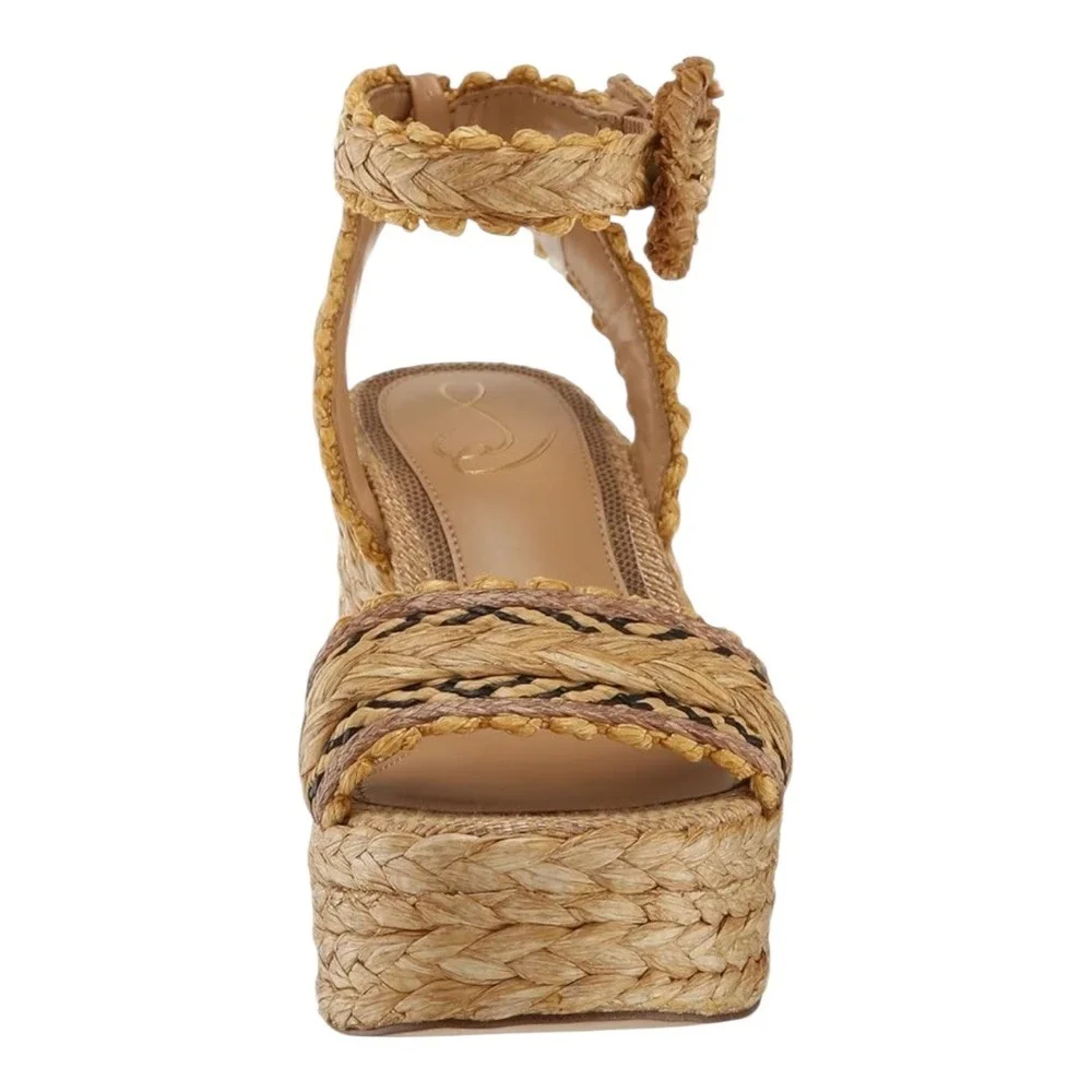 Sam‎ Edelman Iliana Sand Raffia Platform Sandals Women's Size 5M Woven Heel - Picture 2 of 10